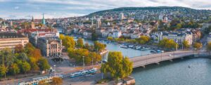 Birds eye view of Zurich, Switzerland. A top destination for international moving at Santa Fe Relocaiton.