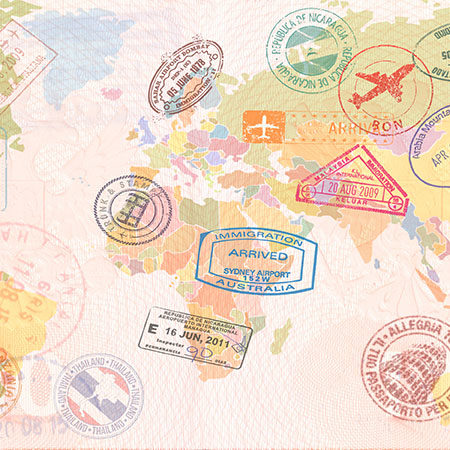 passport world map with stamps